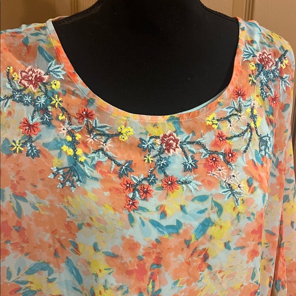 JASON WU Floral Chiffon Beaded Caftan Blouse - Picture 5 of 9